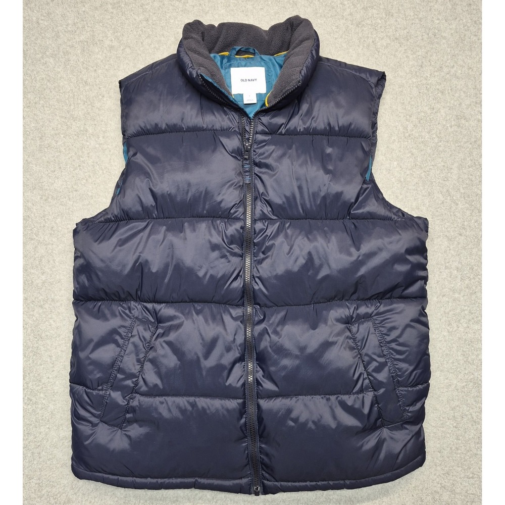 Old Navy Jacket Mens L Navy Blue Quilted Full Zip Sleeveless Puffer Vest
